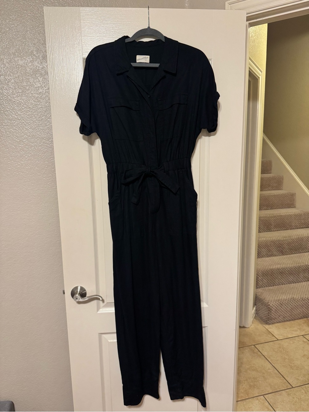 Women’s Black Utility Jumpsuit with Tie Waist